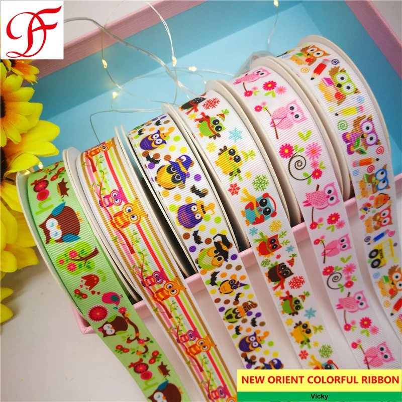 Export Custom Heat Transfer Printed Grosgrain Ribbon Double/Single Face Satin Sheer Organza Hemp Taffeta Gingham Ribbon Satin Edge Ribbon