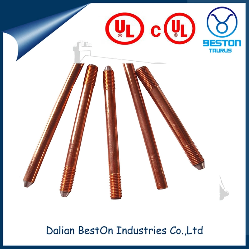 Dalian Beston Kupferstab 16mm Gewindlose Kupplungen Erdstab China reine Kupfer Erdstab Fabrik 3/8".1/2". 5/8“. 3/4“. 1 Zoll Groesse UL 467 Kupfer beschichteter Erdungsstab