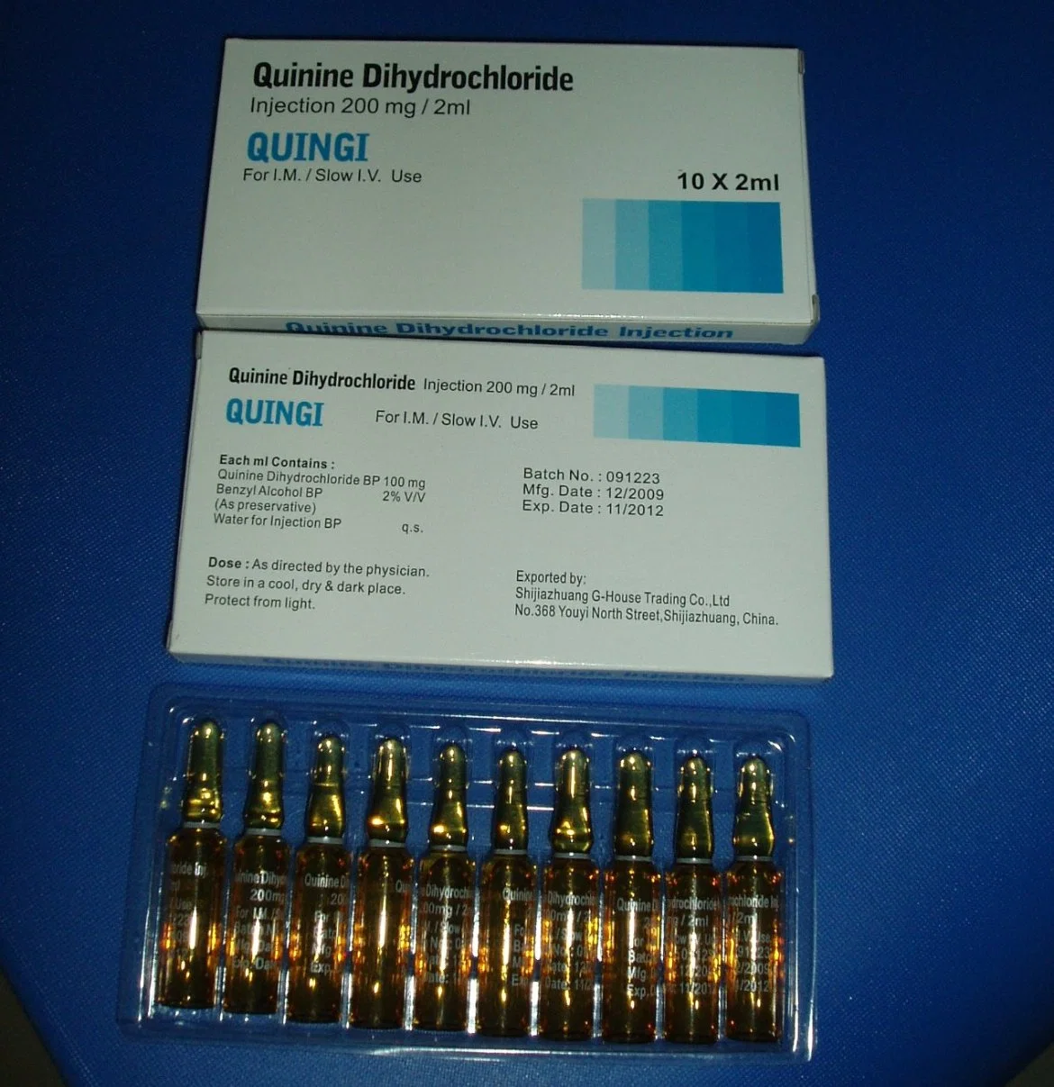 Quinine Dihydrochloride Injection 600mg/2ml 100 Ampoules/Box