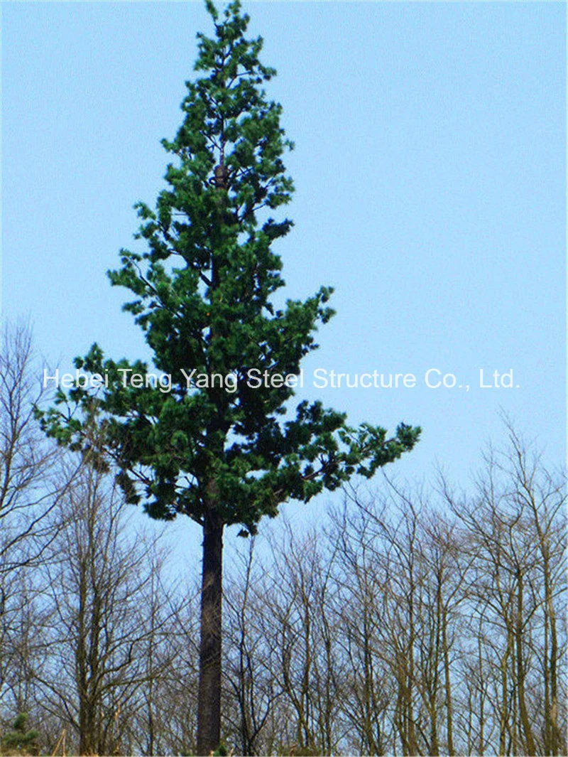 10 - 60meters Telecommunication Steel Mono Pole Tower Designed as Pine Tree