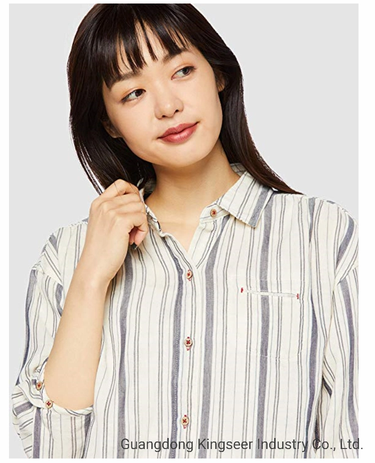 Lady New Fashion Langarm Baumwoll-Stoff Gestreift Karomuster Gingham Casual Shirt Bluse Bekleidung für Damen