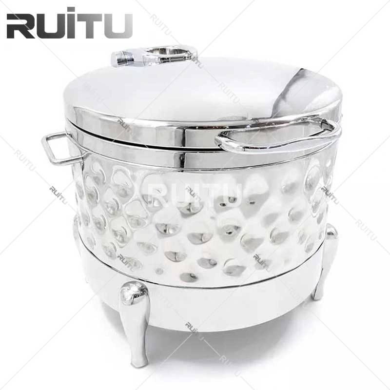 Buffet Line 11 Qt Round Stainless Steel Induction Soup Chafer with Glass Top Soft-Close Lid and Stand with Fuel Holder Glass Top Soup Tureen Chafing Dish