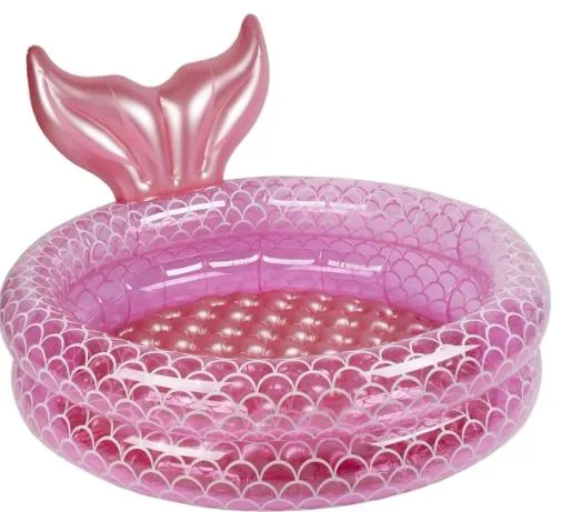 Inflatable Swimming Pool for Kids Kiddie Toddler Pink Mermaid Round 2-Rings Garden Pool Durable PVC Outdoor Baby Ball Pit Pool