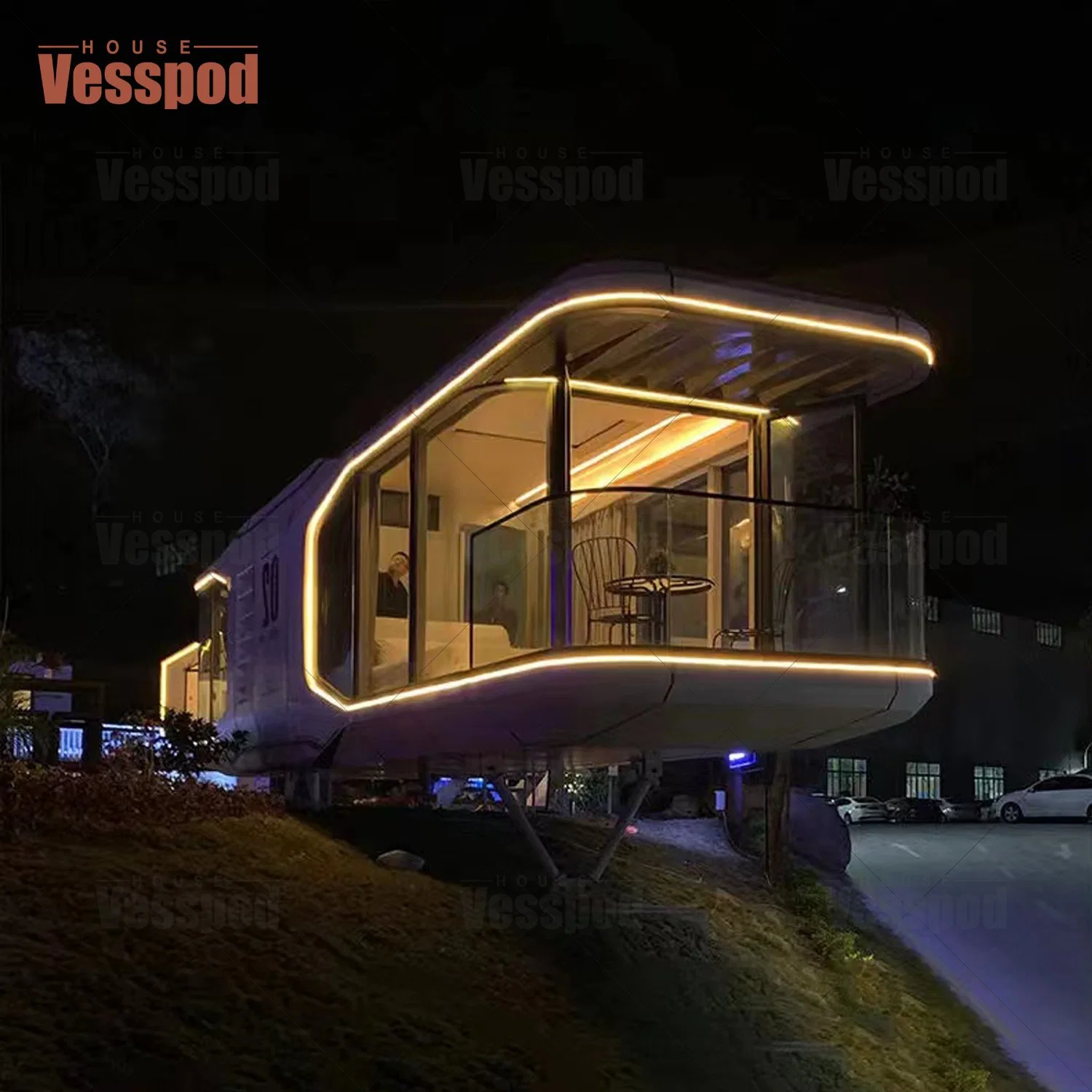 Aluminum Plate External Light Strips Glow Luxurious Container House Capsule House for Living with Balcony Hotel System