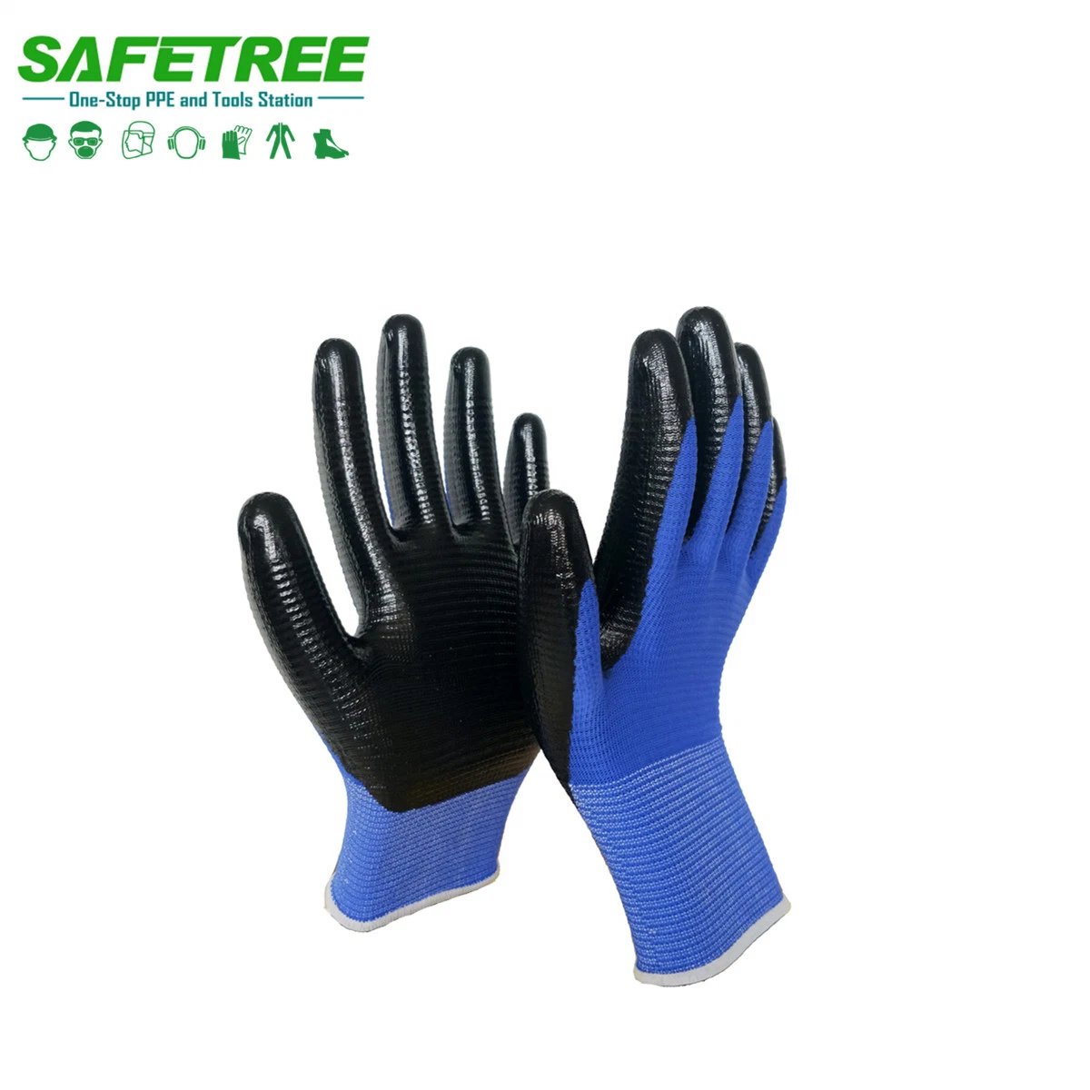 Safetree PPE Nitrile Coated Work Glove with Nitrile Dipped Grip on Palm and Fingers for Auto Repair, Construction