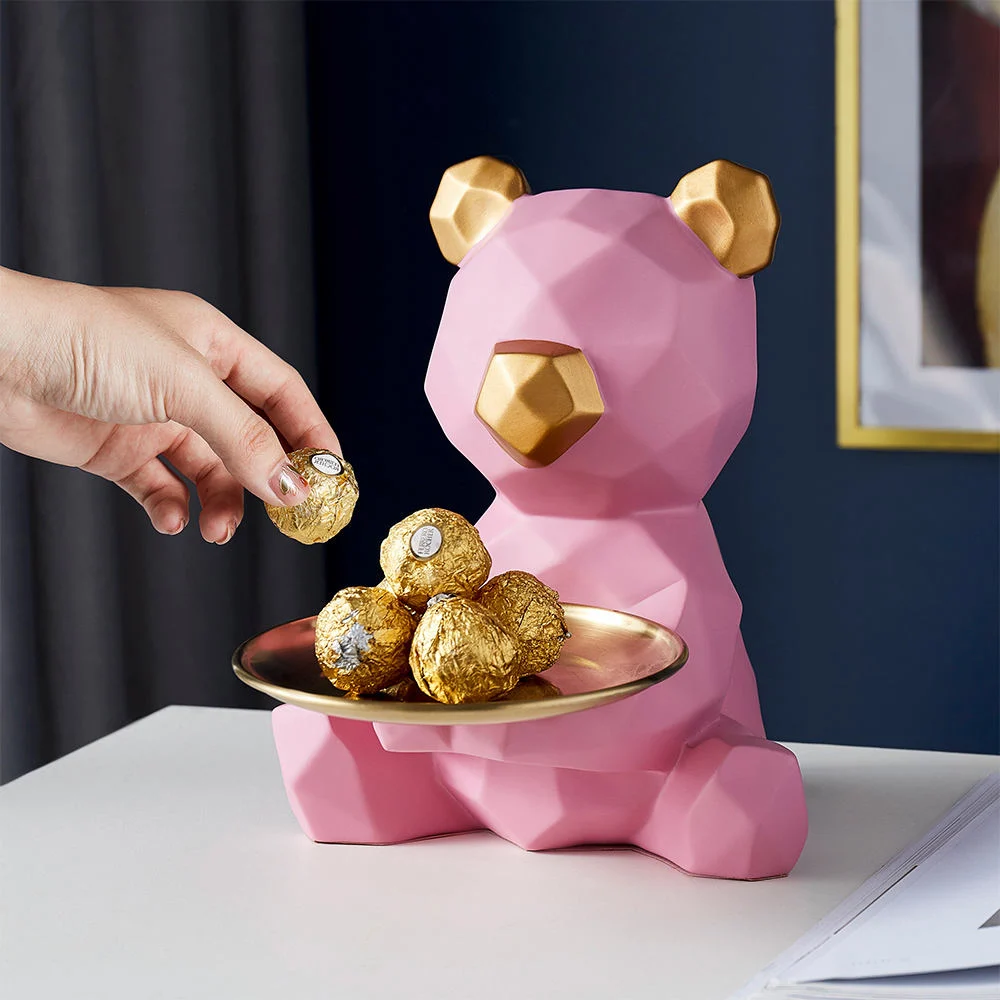 Modern Geometric Bear Tray Resin Animal Statue Nordic Home Desktop Decor Accessories