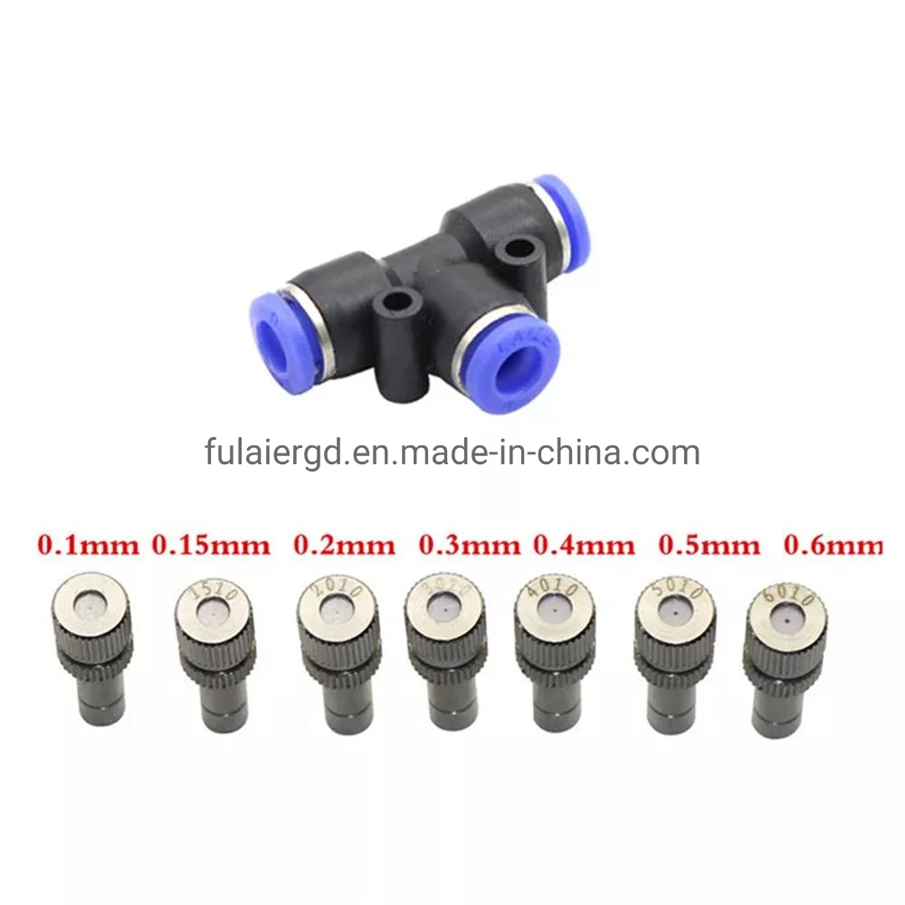 6mm Slip Lock Atomization Misting Fog Nozzles with 6mm Quick Access Tee Connector Garden Landscaping Irrigation Sprayers