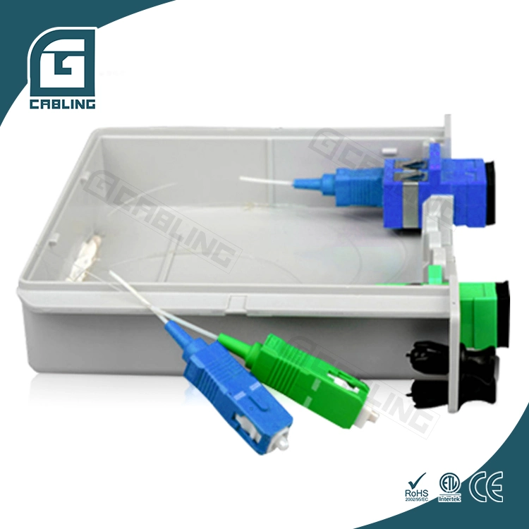 Gcabling de telecomunicaciones de fibra óptica FTTH Optique 1X2 1X4 1X8 1X16 1X32 Fbt PLC Caja divisora Sc conector LC Splitter de fibra óptica