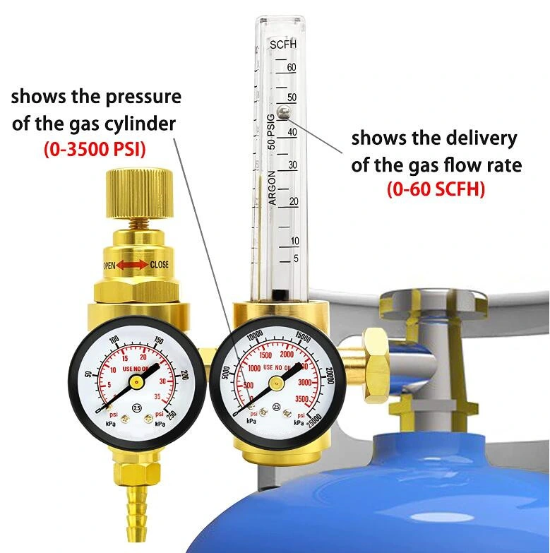 Supply Importor CO2 Argon Regulator Flow Meter for TIG MIG Welding Welder Cga-580 Inlet