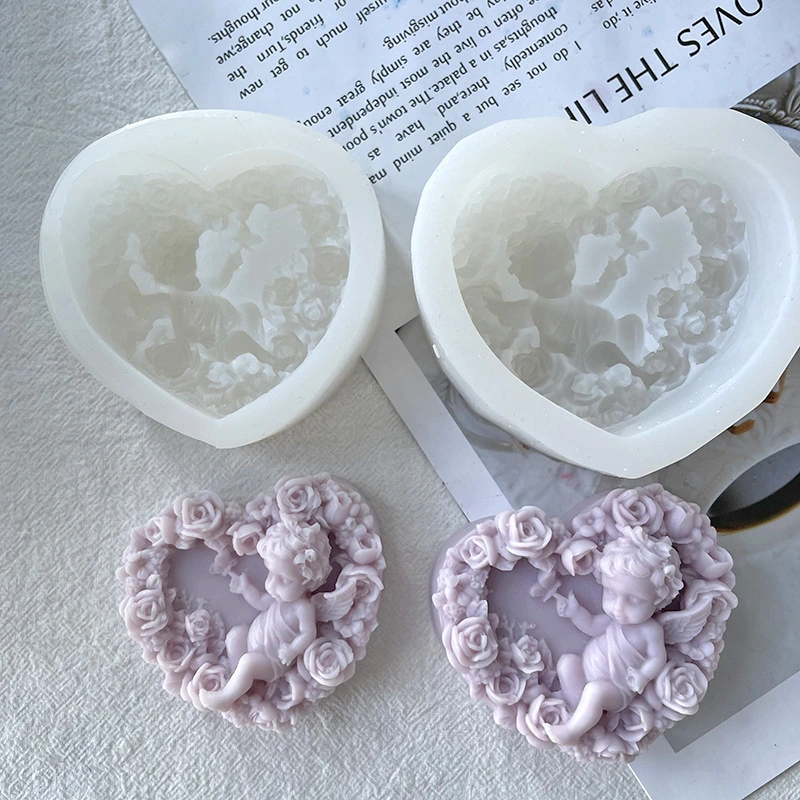 Bricolage coeur en relief Angel savon fait main Aromatherapy bougie silicone moule