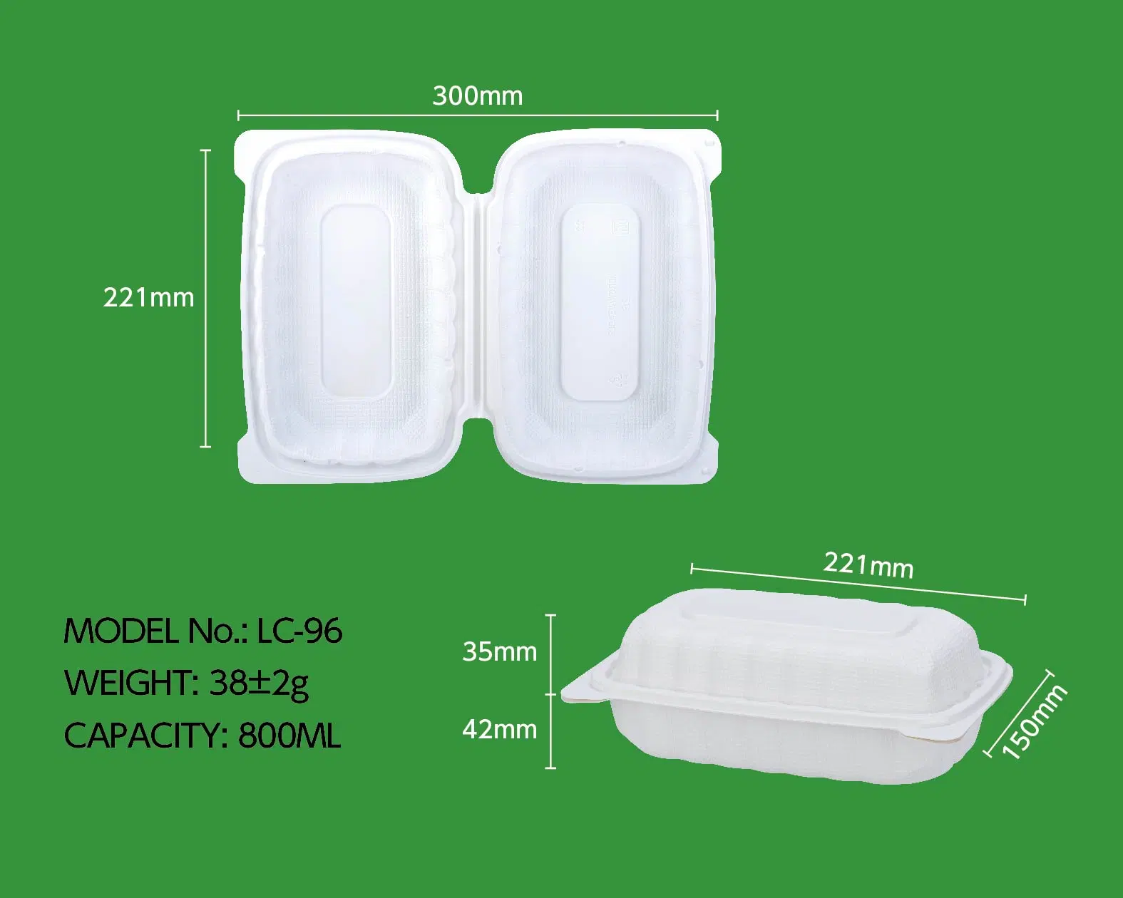 Go-to abbaubare FDA Green Food Container Lunch Box