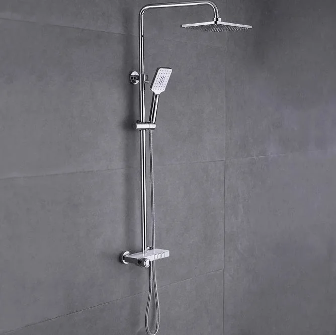 Wall Mounted Rainfall Head and Hose Stainless Steel Shower Mixer Set Bathroom