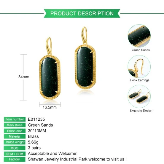 La mujer colgante de geometría brillante cuelgan Aretes Moda Gran Piedra de Arena Verde Gancho Drop Earrings