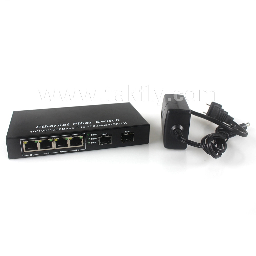 4 RJ45+2 puertos SFP Gagibit conmutador Ethernet de fibra óptica con chip de Marcell