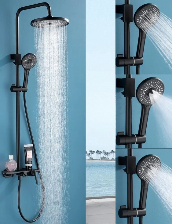3-Way Wall-Mounted Exposed Brass Body Modern Bathroom Thermostatic Rainfall Shower System Mixer Bath Faucet Bar Shower Column Rain Shower Set with Hand Shower