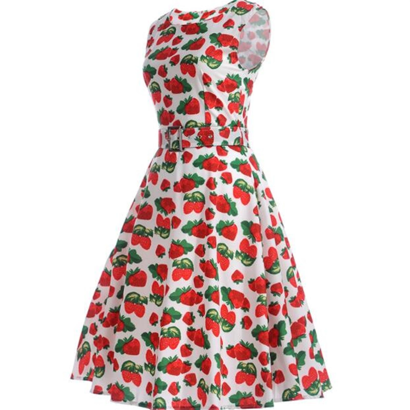 I-0II97vvintage Cocktail Party Dress Cotton Printed Dresses