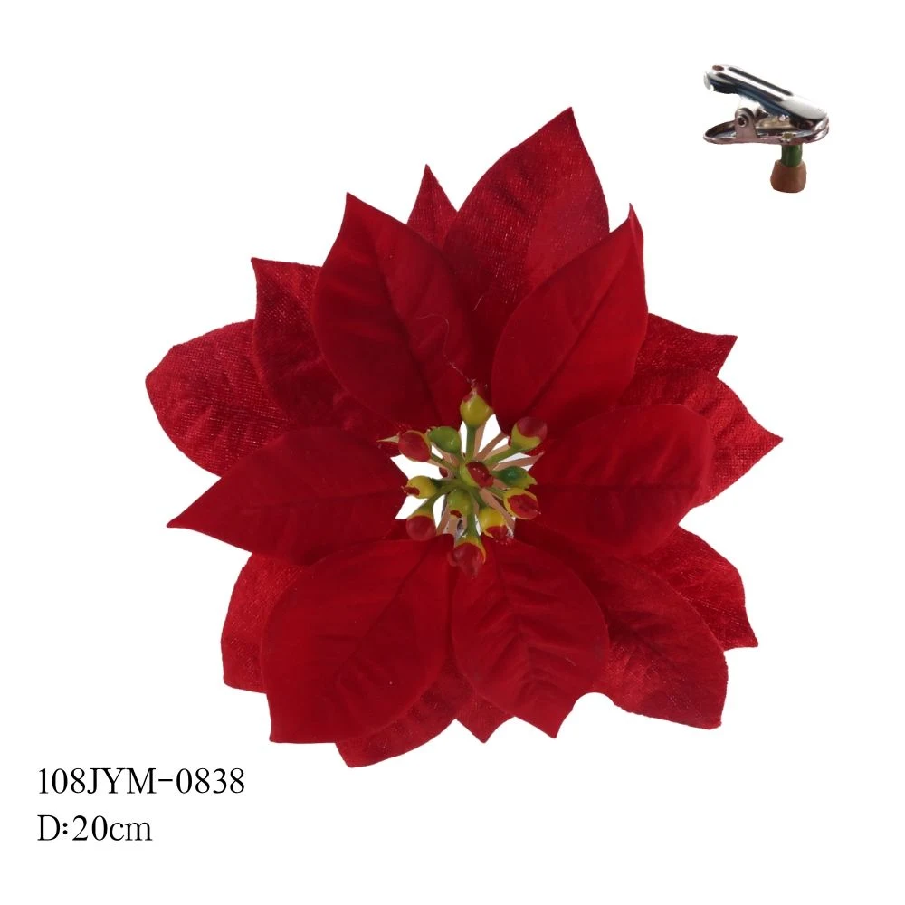 Wholesale/Supplier Products Artificial Flower Artificial Poinsettia Heads with Clip Christmas Gift Poinsettia Flower