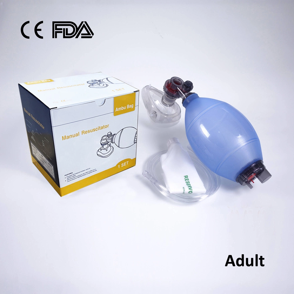 Le silicone Ambu Sac avec tube d'oxygène Silicone Resuscitator Manuel Kit Usine avec CE, la FDA pour la taille des adultes bleu