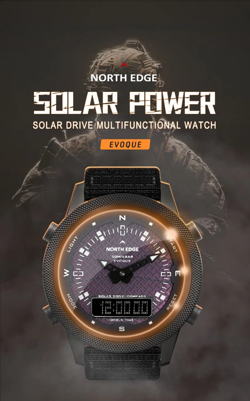 North Edge Evoque Wrist Watch Analog Solar Power 3ATM Water Resistant Smart Watch Gift Watches