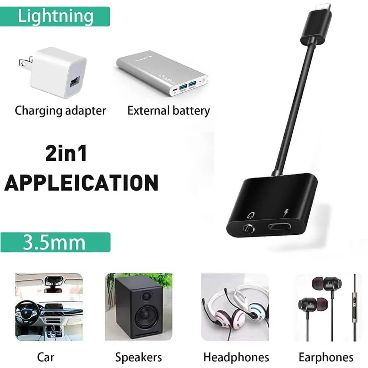 Audio Adapter for The 3.5mm Headphone Jack and Charger Splitter