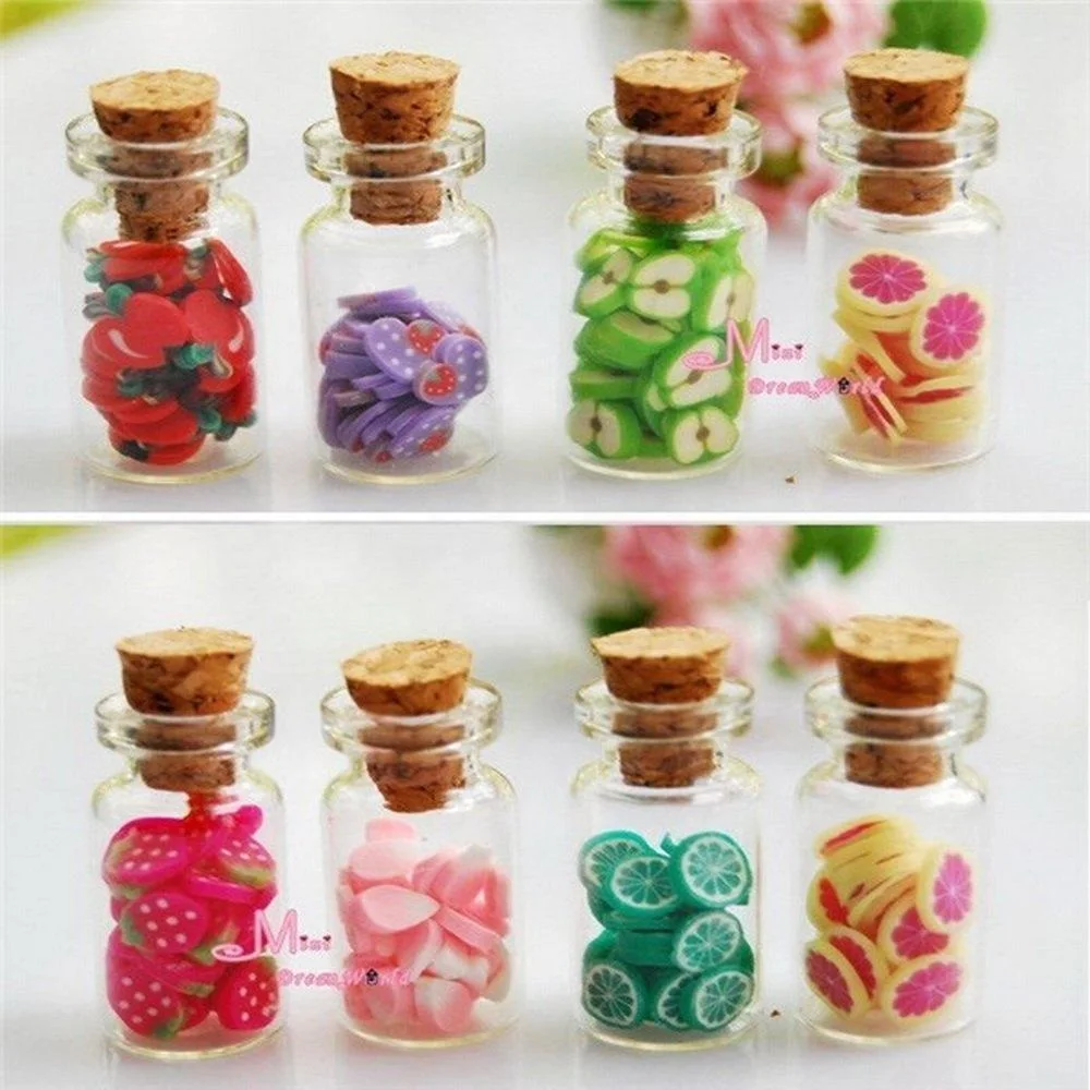 1: 12 Dollhouse Miniature Fruit Slices Storage Food Jar Glass Bottle