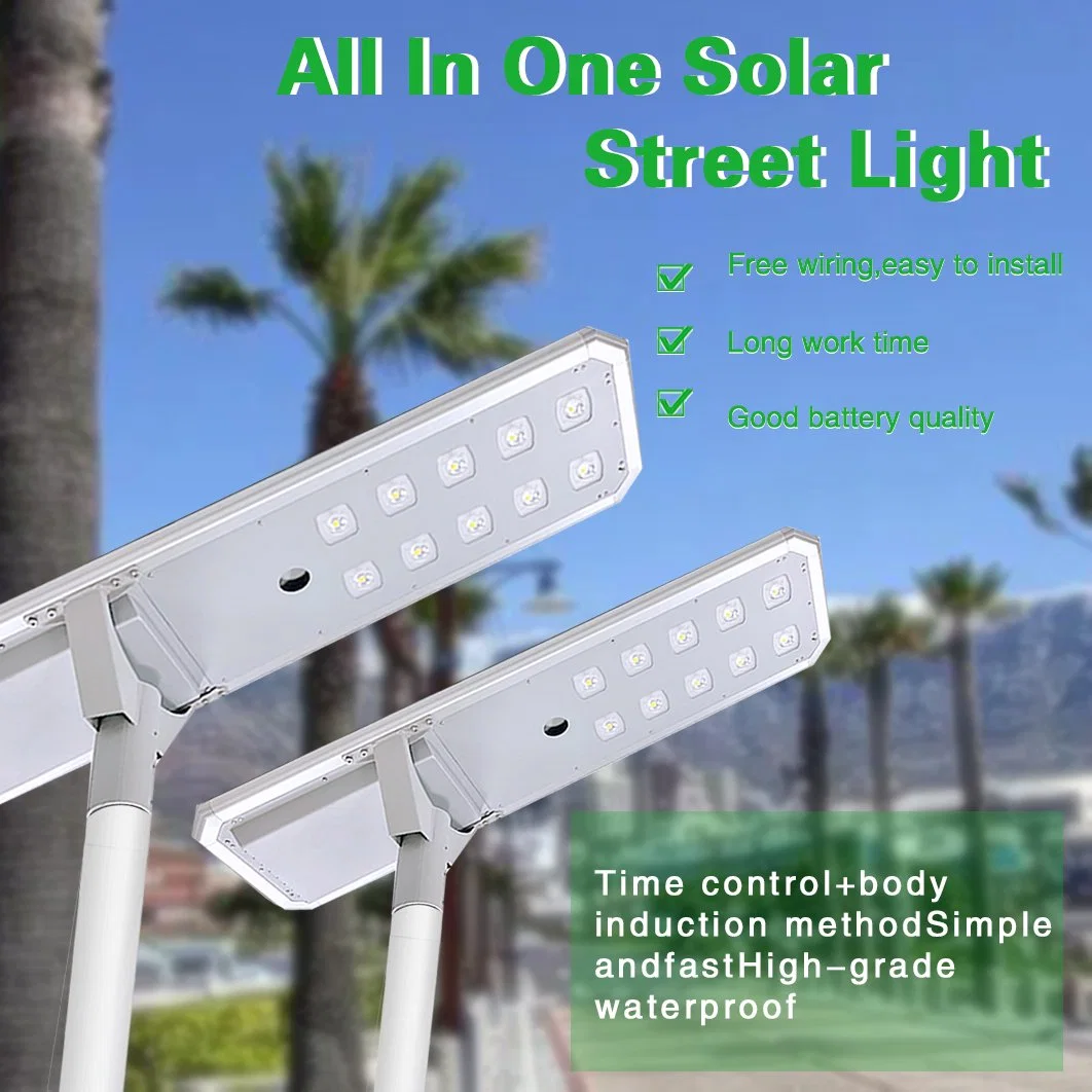 Lampe solaire extérieure LED intégrée tout-en-un avec télécommande, détecteur de mouvement IP65 pour rue/jardin.