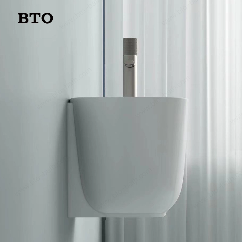 BTO Baño pequeño columna independiente Pica cerámica moderna de pie Cuenca de la pared Hung