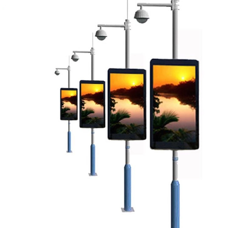 Electronic Roadside Solar Powered WiFi 3G 4G Control Street Light Pole Banner P4 P5 P6 LED Display