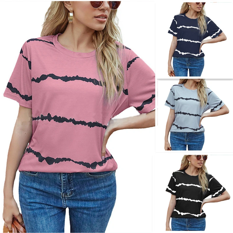 Custom Wholesale/Supplier Striped Women Short Sleeve Ol Tees Ladies Clothing Gradient T-Shirt Manufacturer