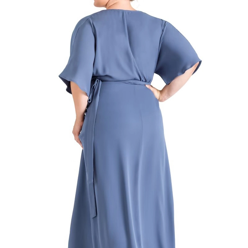 Plus Size Wrap Waist with Self-Tie Closure Wrap Maxi Dress Party Gowns for Women Evening Dress