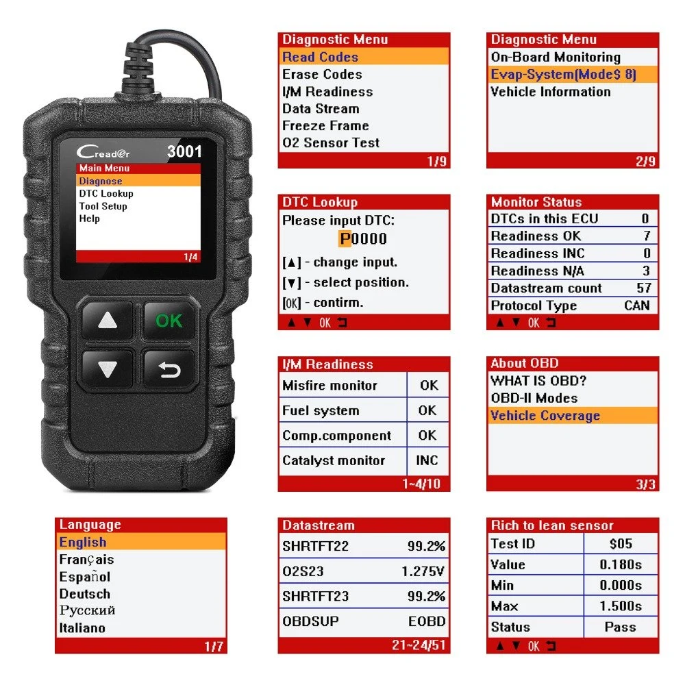 Launch X431 CR3001 con escáner de diagnóstico de código multilingüe de la herramienta de diagnóstico OBD2