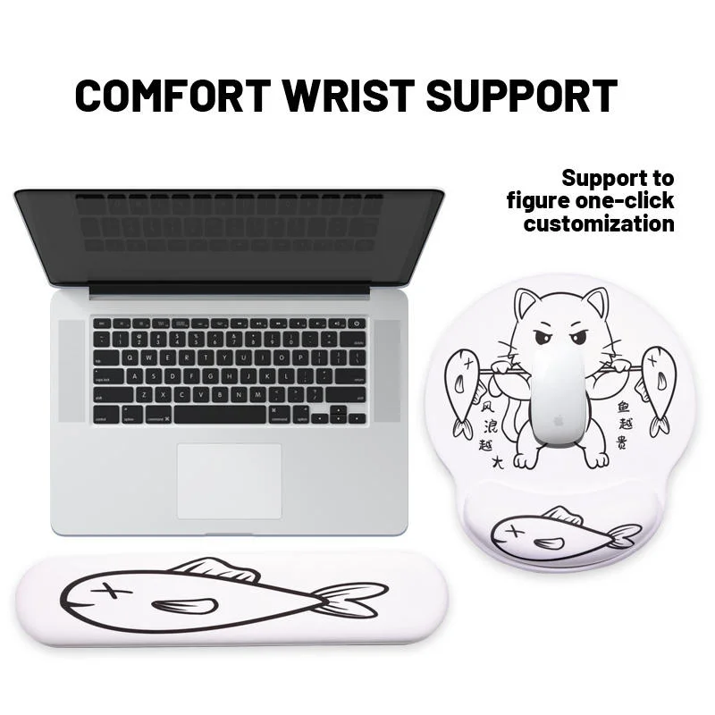 Cartoon Kawaii Keyboard Memory Foam Hand Support Wrist Rest Mouse Pad Set for Office Game Laptop PC Mice Mat