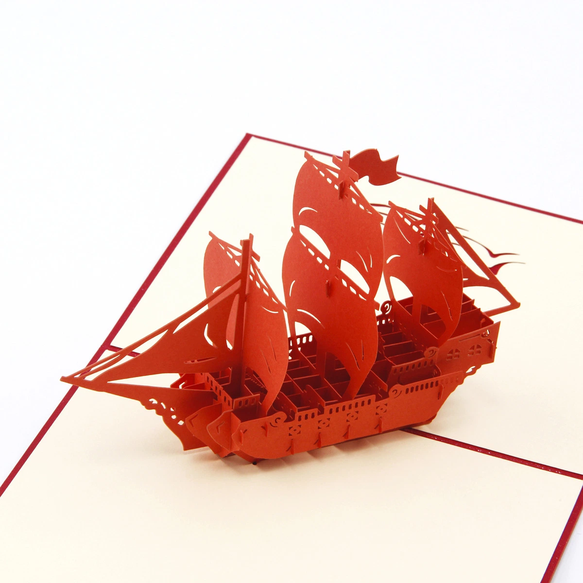 Thank You Cards Custom Boats Shaped Red Color Paper 3D Greeting Cards for Students