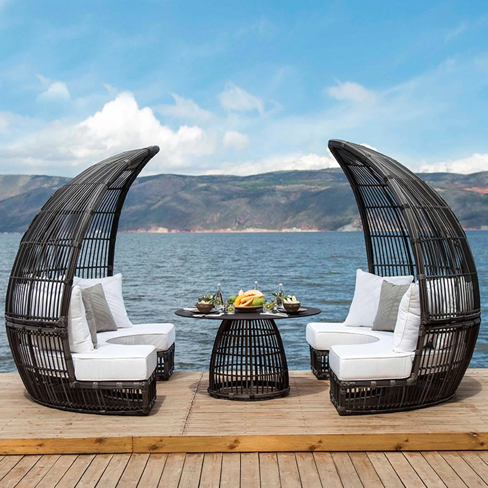 Hotel Villa Patio Outdoor Furniture Round 4 Seater Rattan Outdoor Garden Sofa Set