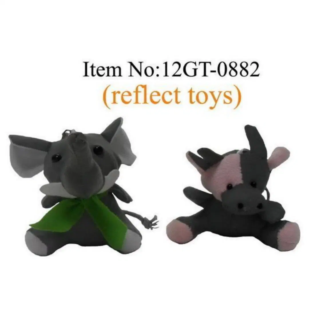 Wholesale Custom Reflective Stuffed Soft Plush Animal Toys Key Clip 6.5cm, 8cm Elephant & Cow Keyring, Useful Safeguard Keychain for Kids at Night!