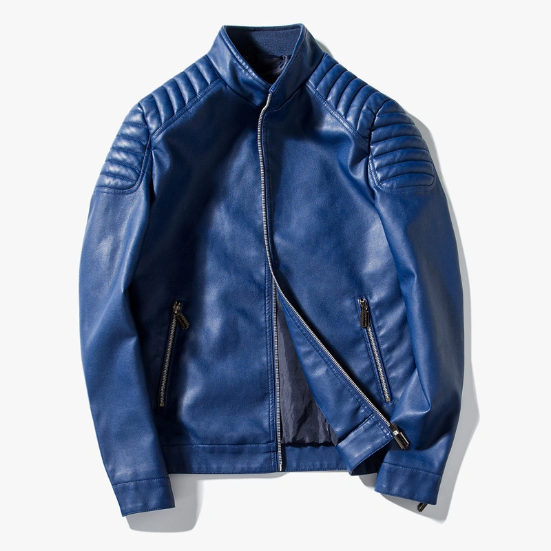 Neue Mode Plus Größe Herren Kleidung Motorradjacke Herren hell Blaue PU-Lederjacken aus Samt für Herren