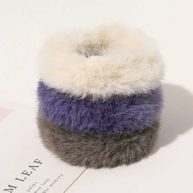 Colorful Soft Plush POM POM Scrunchies Elastic Faux Fur Fluffy Winter Hair Bands for Women Hair Accessories