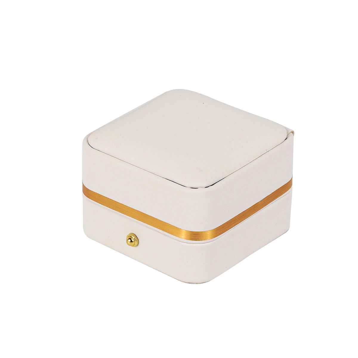 Runde Ecke Bulge Top Single Ring Box Doppel Ring Box Ohne Logo PU Personalisieren Farbe Leder Box mit Golden Stripe