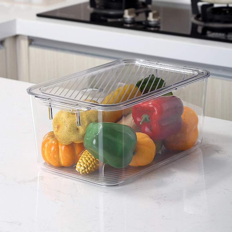 Grand conteneur de rangement alimentaire pour réfrigérateur, tiroir de boîte de conservation des aliments en plastique transparent pour fruits frais.