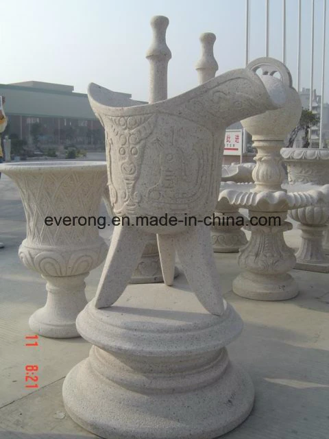 Carved Beige Sandstone Garden Flowerpot for Decoration