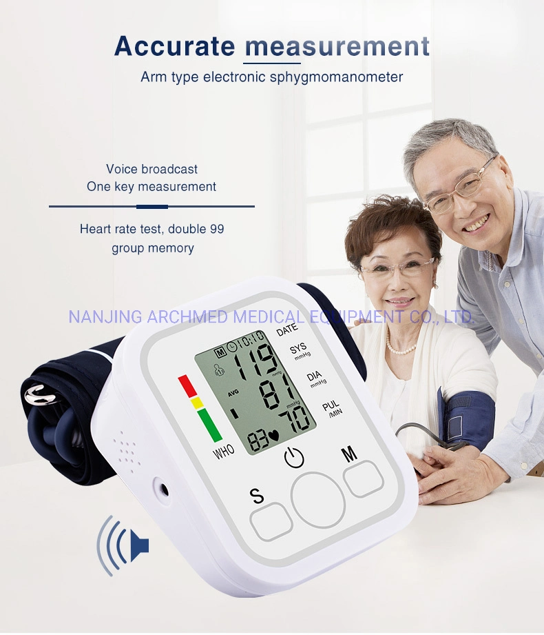 Medical Home Care esfigmomanômetro automático eletrônico do Braço de Pressão Arterial Monitor LCD com display digital e transmissão de voz