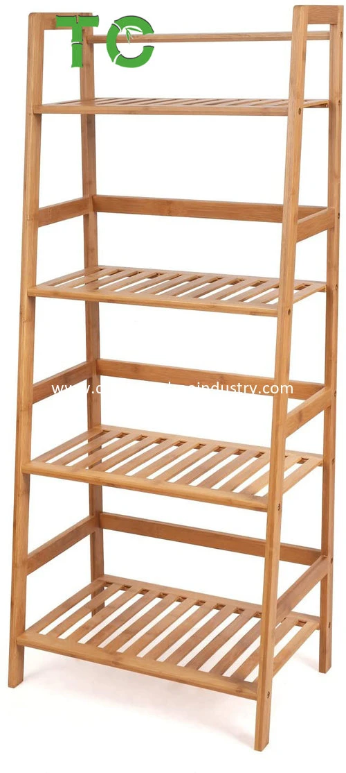 4-Tier Bamboo Display Shelf Multifunktionale Leiter-Förmige Book Rack Lagerung Regale