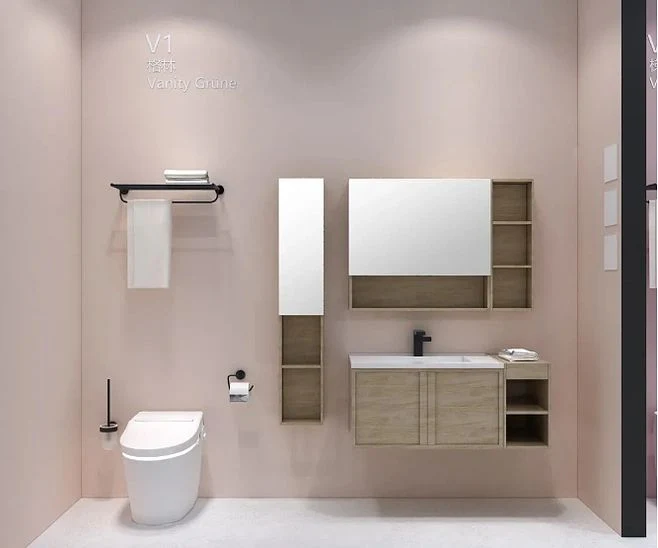 Building House Furniture Wall Mounted Bathroom Sink Cabinet Set with LED Mirror Drawers