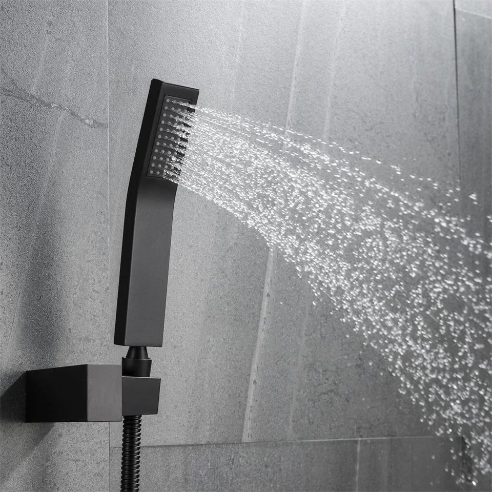 Modern Bathroom Wall Mounted Hot Cold Water Matt Black Finished Brass Bath Shower Mixer Tap