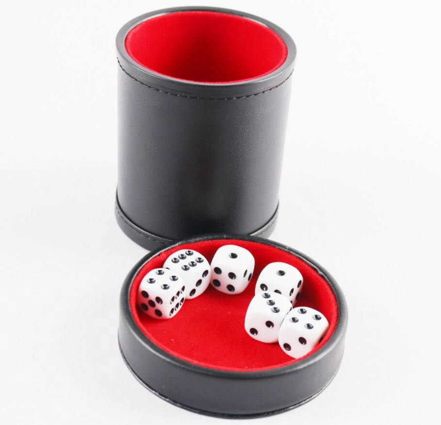 Custom Printing Gambling PU Leather Game Dice Cup with Red Velvet