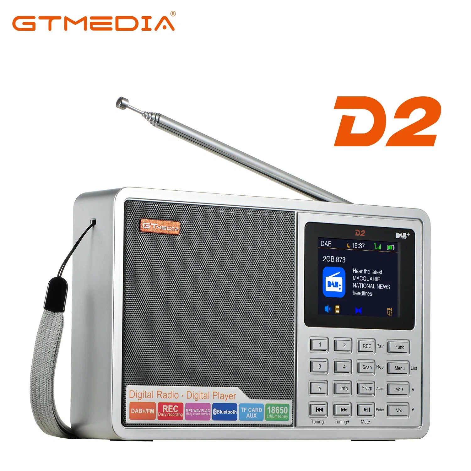 Gtmedia D2 Tragbares Radio DAB FM Digital Home Radio mit 2,4-Zoll-Farbdisplay