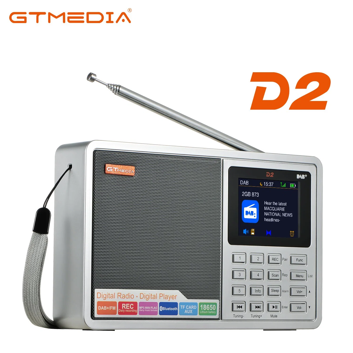 Radio portátil Gtmedia D2 FM RADIO DAB hogar digital con pantalla a color de 2,4 pulg.