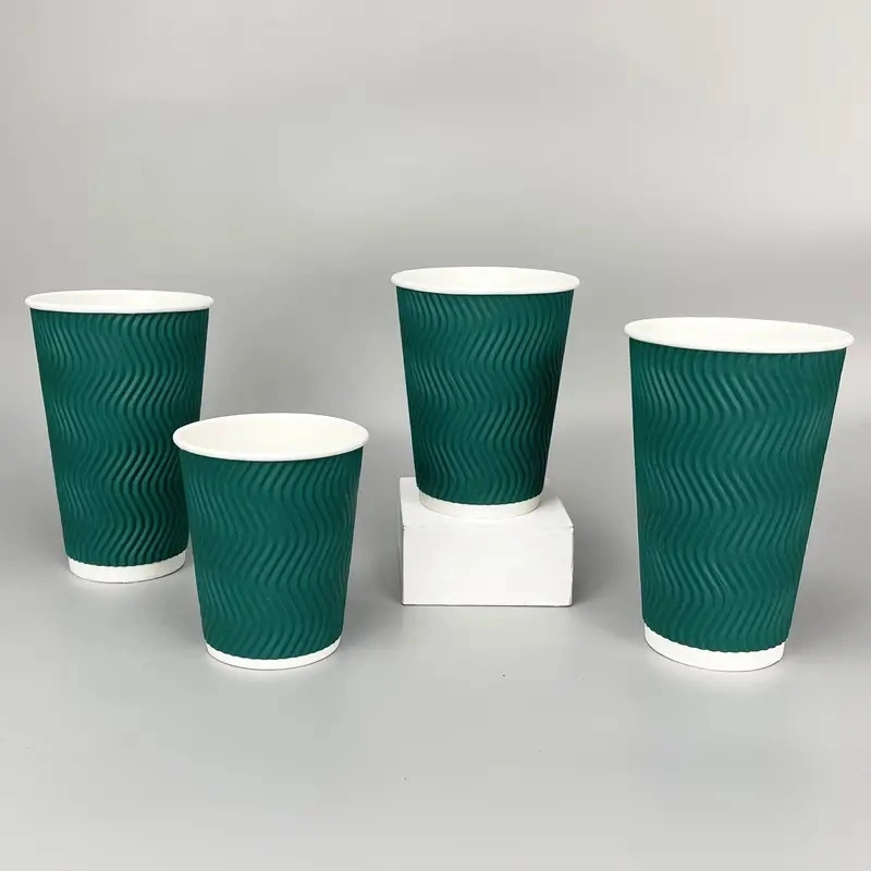 Disposable Paper Cups (16oz) , Multicolor Disposable Coffee Cups, Insulated Corrugated Paper Hot Coffee Cups E-Commerce Exclusive