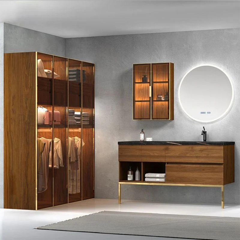 New Design Hotel Mirrored Cabinets Modern Waterproof Ready Mirrored Solid Wood Bathroom Cabinet