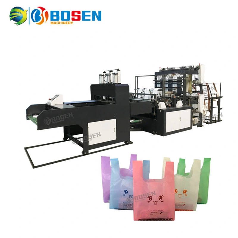 Fully Automatic 6 Lines Producing Plastic T Shirt Vest Bottom Hot Sealing Cold Cutting Carry Bag Making Machine Manufacturer in Sale Price